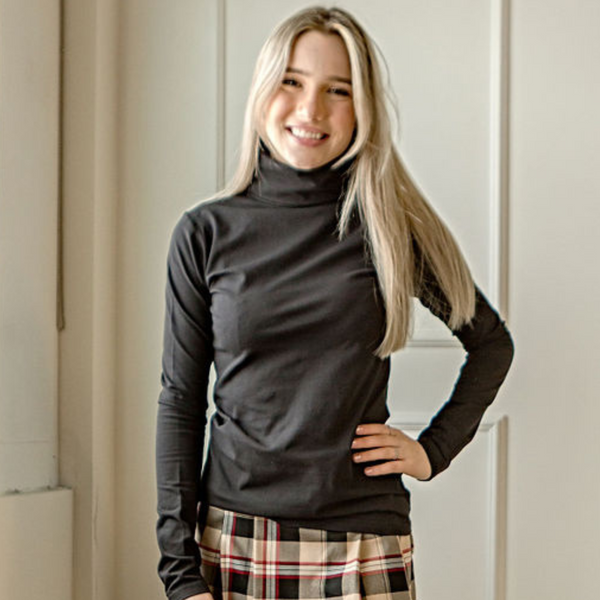 Chandail col roulé en jersey extensible junior Noir